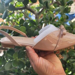 TOP Moda Patent Nude Slingback Flats with Bow Accent